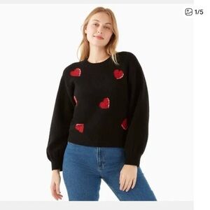 Kate Spade Black Sweater with Red Hearts